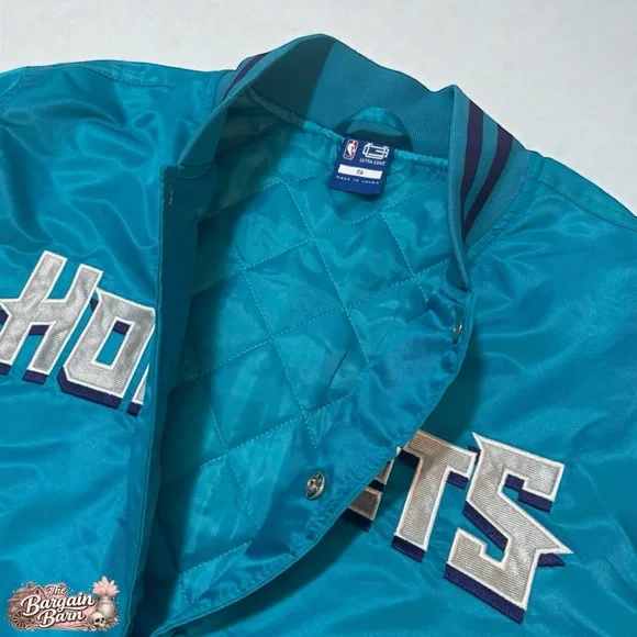 Charlotte Hornets Satin Bomber Jacket Ultra Game NBA Teal Snap Front NWT (Small) - Picture 4 of 5
